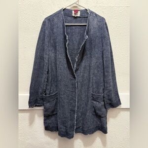 DIEGA Blue Linen Single Button Tunic Jacket Size XL